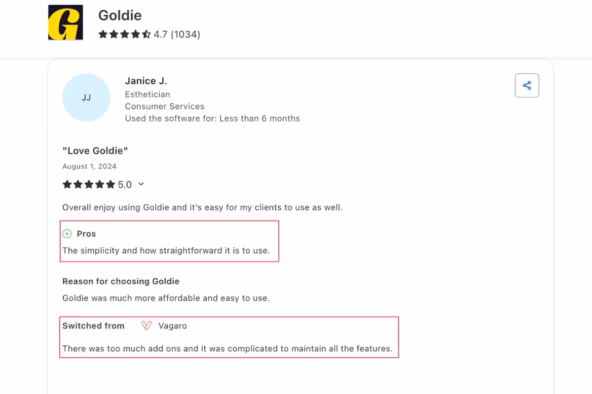 Goldie app user review