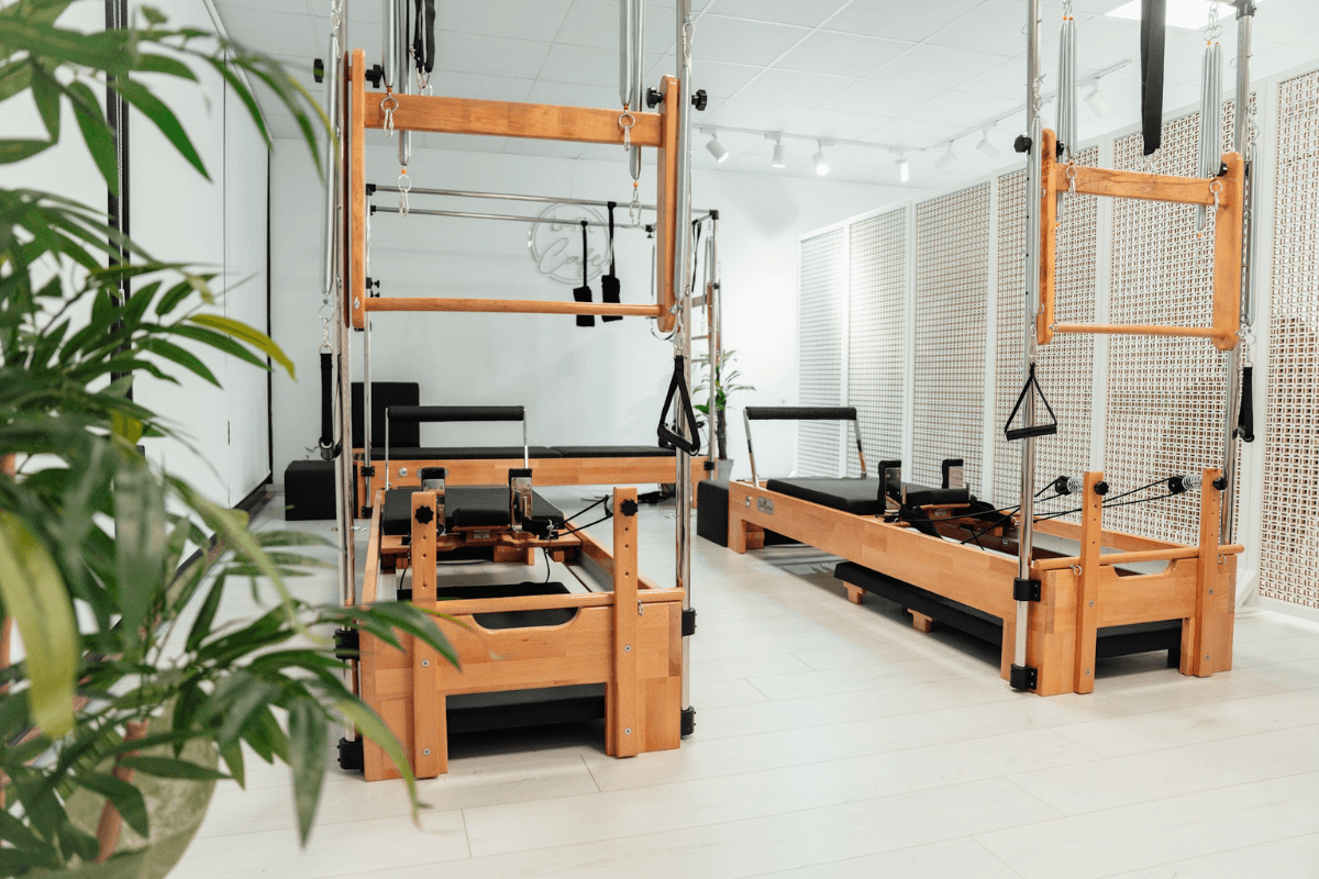 Commercial reformer Pilates equipment in a boutique studio