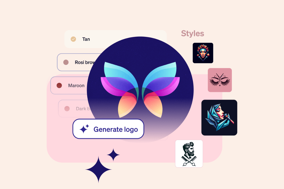 Goldie AI Logo Maker creating a beauty business logo with color options and ready made style templates.