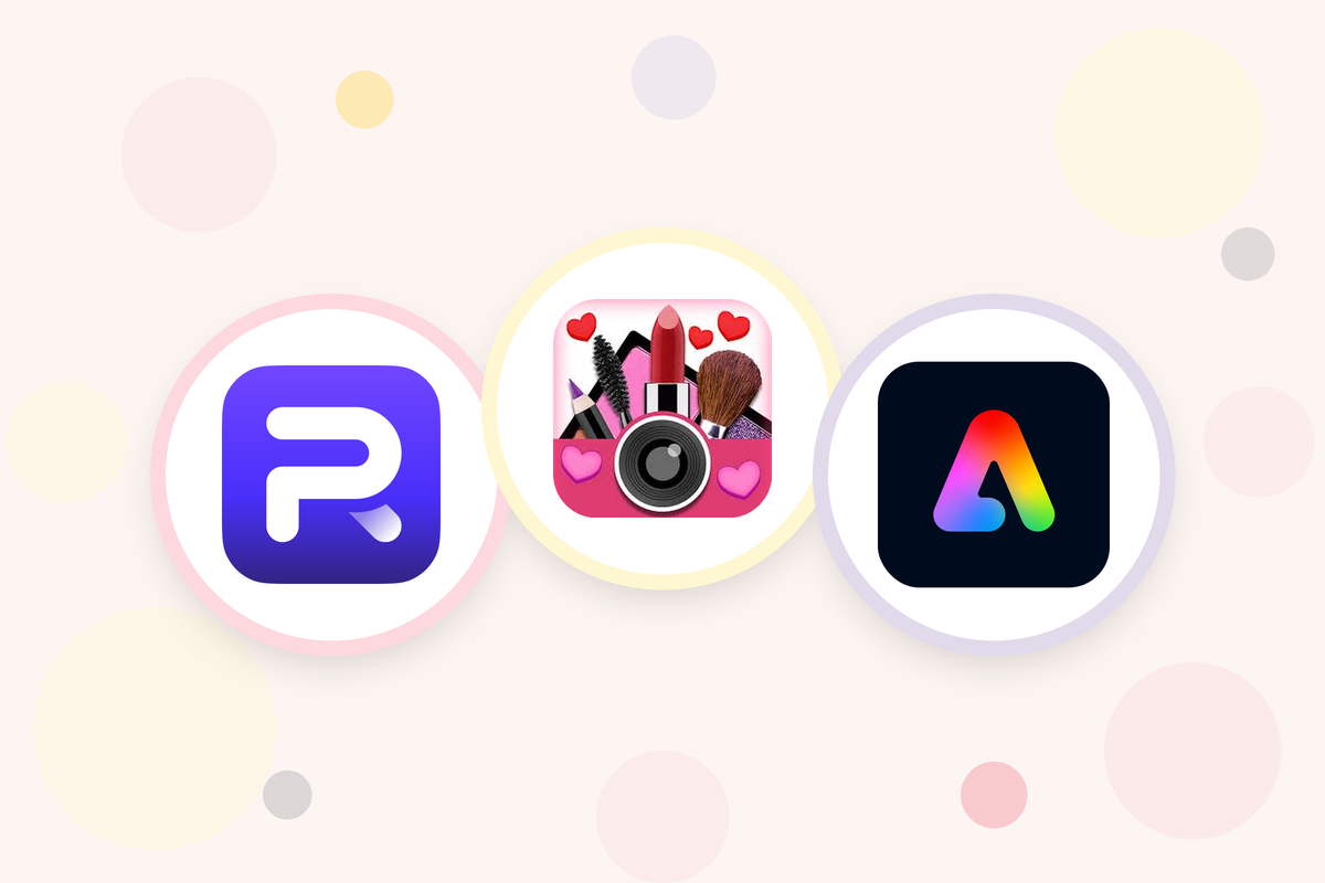 Logos of Photoroom, YouCam, and Adobe Express, three AI photo editing tools for beauty portfolio content.