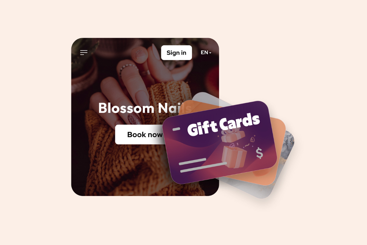 Digital gift cards offered on a salon booking page in Goldie to boost revenue