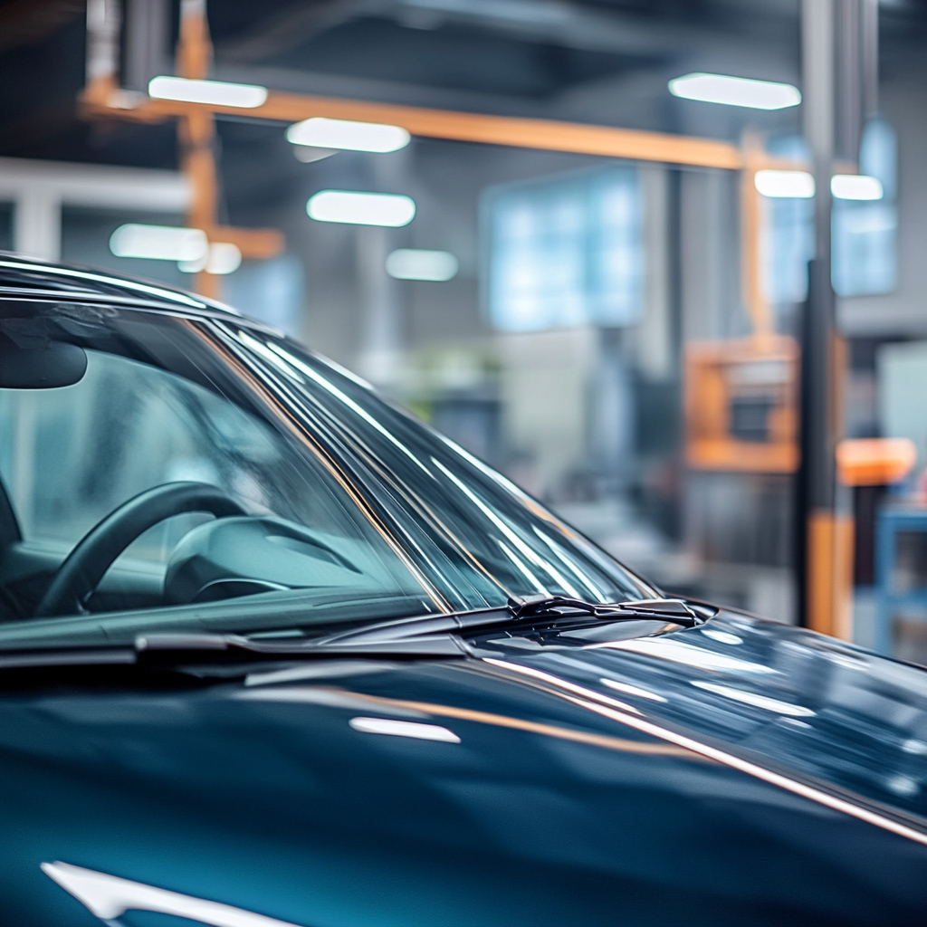 Motorhaube und Windschutzscheibe eines Autos