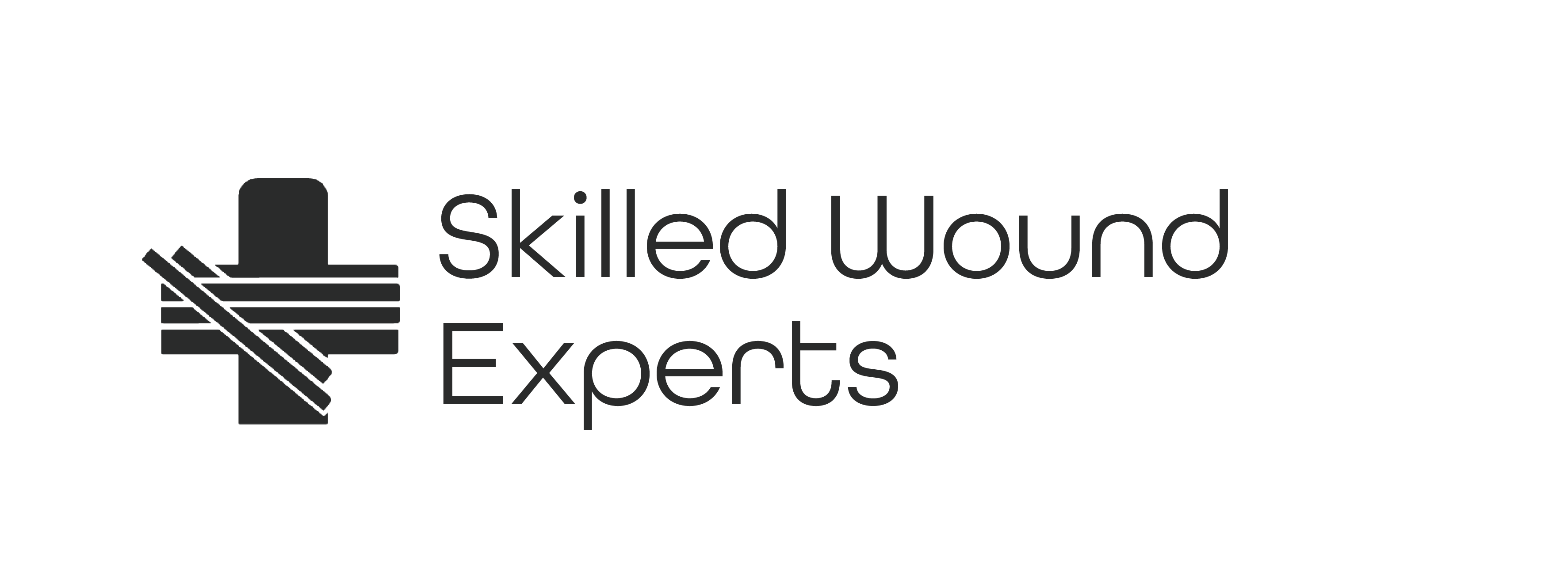 Logo featuring a medical cross wrapped with bandages beside the text 'Skilled Wound Experts'.
