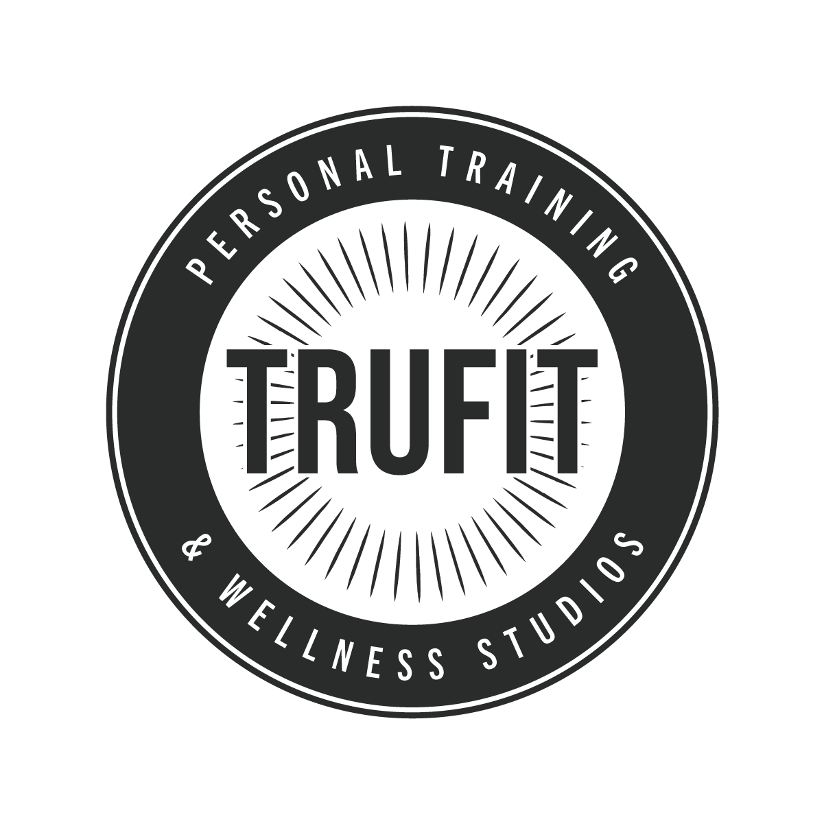 Black square with white text spelling 'TruFit' in capital letters, stylized as a logo.
