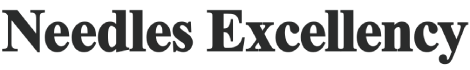 Text logo reading 'NEEDLES' in uppercase black letters with a stylized needle and thread forming part of the letter N.