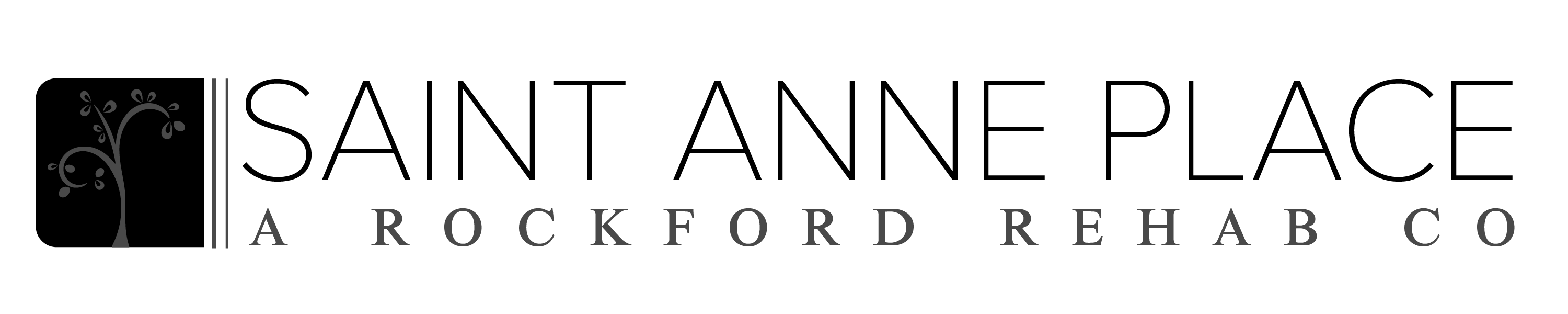 Logo with a stylized tree to the left of the text 'A Rockford Rehab Co' in serif font.