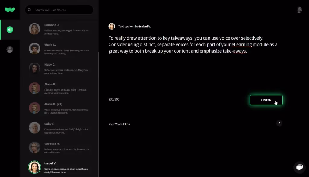 WellSaid Studio - screenshot showing how to generate file