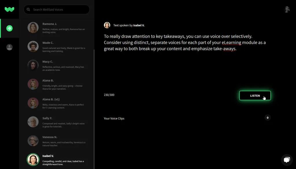 WellSaid Studio - screenshot showing how to generate file