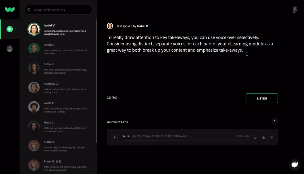 WellSaid Labs- screenshot depicting easy script edit features.