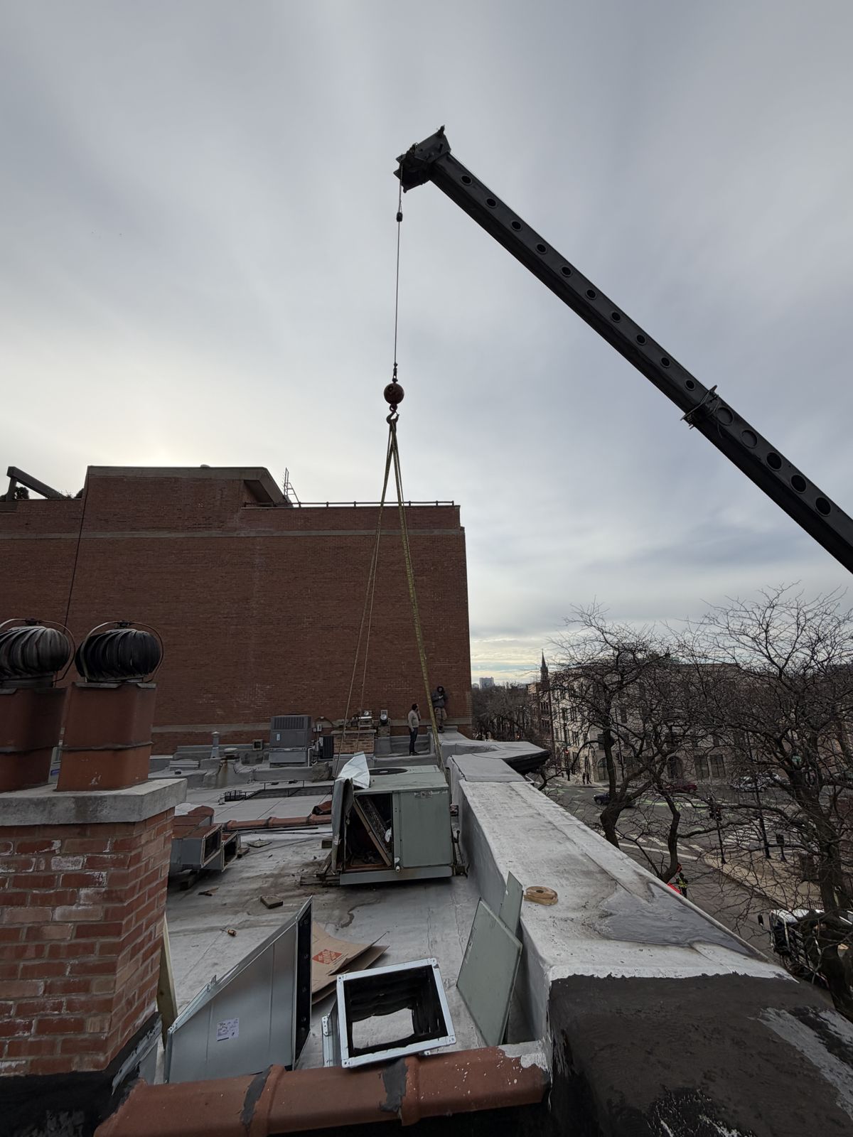 Rooftop Unit Crane Lift in Chicago, IL by SP Heating & Cooling