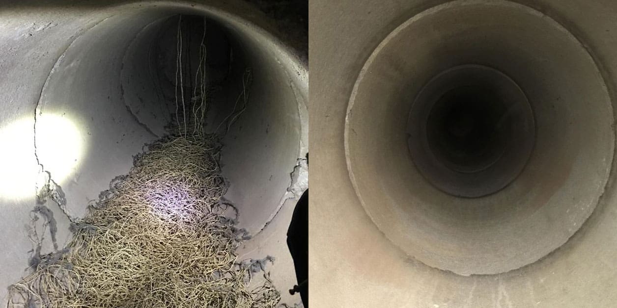 Vent pipe before and after cleaning