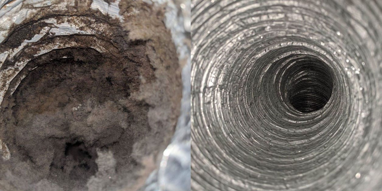Dryer vent before and after cleaning