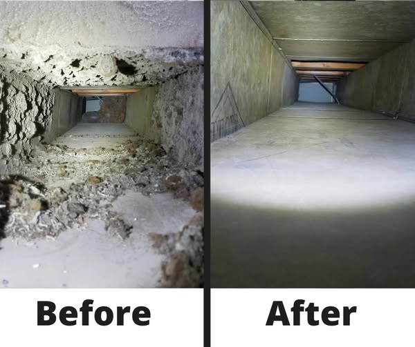 Air duct before and after cleaning