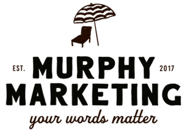 Murphy Marketing logo with beach chair and umbrella icon, tagline your words matter, est. 2017.
