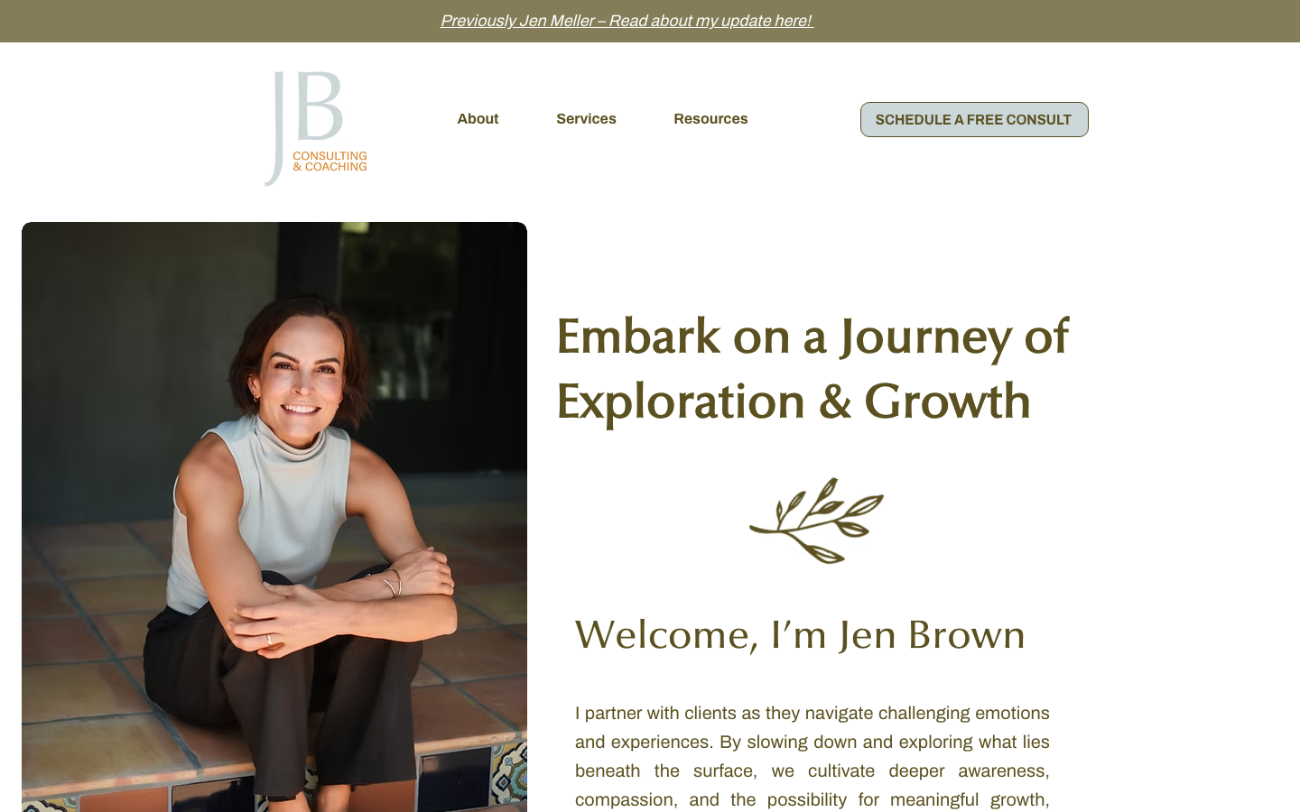 Screenshot of the Jen Brown Consulting & Coaching website homepage