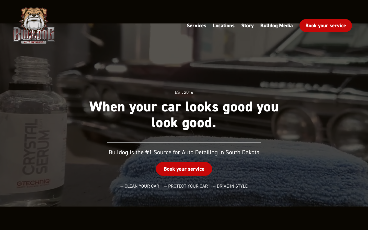 Screenshot of the Bulldog Auto Detailing website hero section