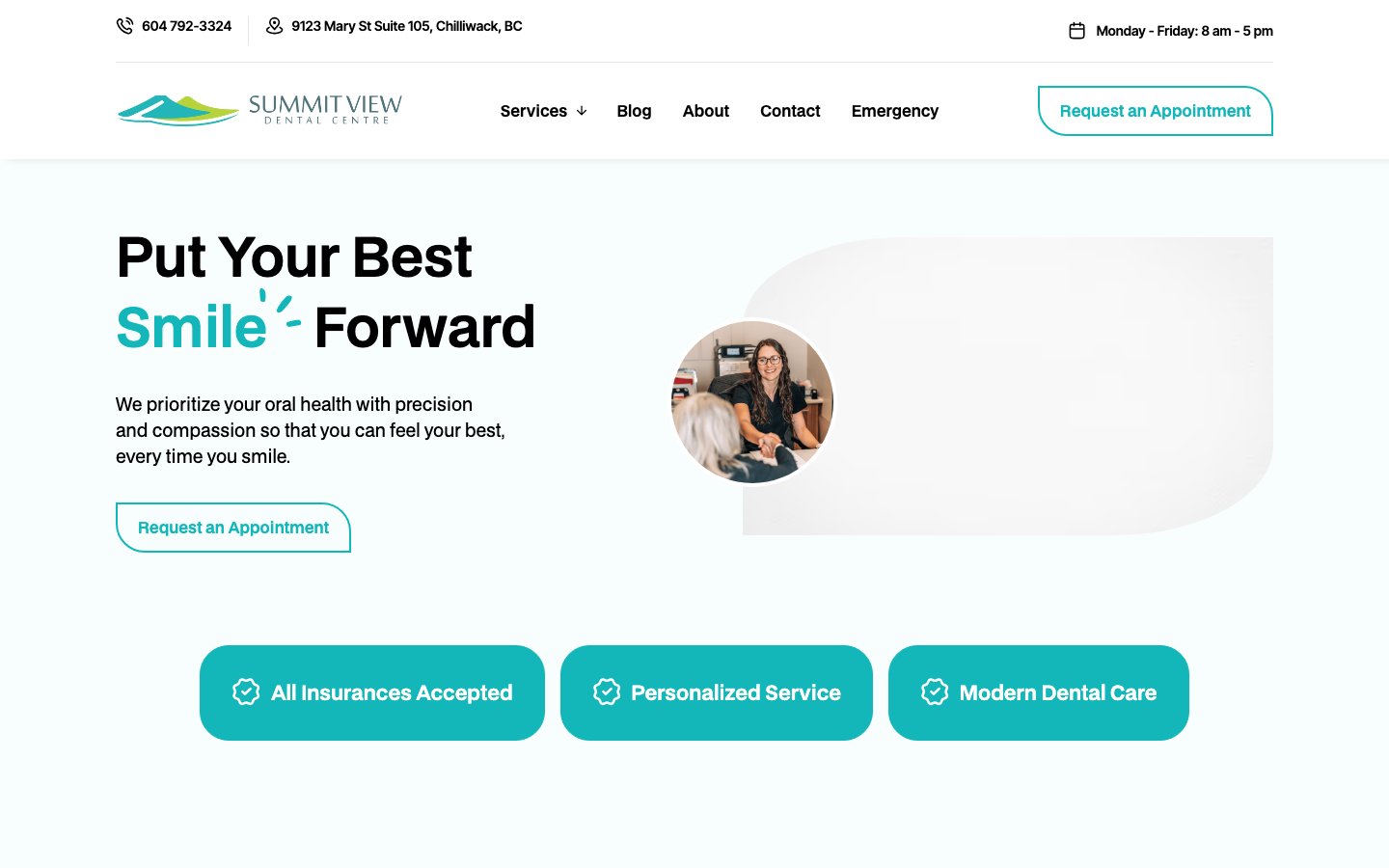 Screenshot of the Summit View Dental Center website homepage