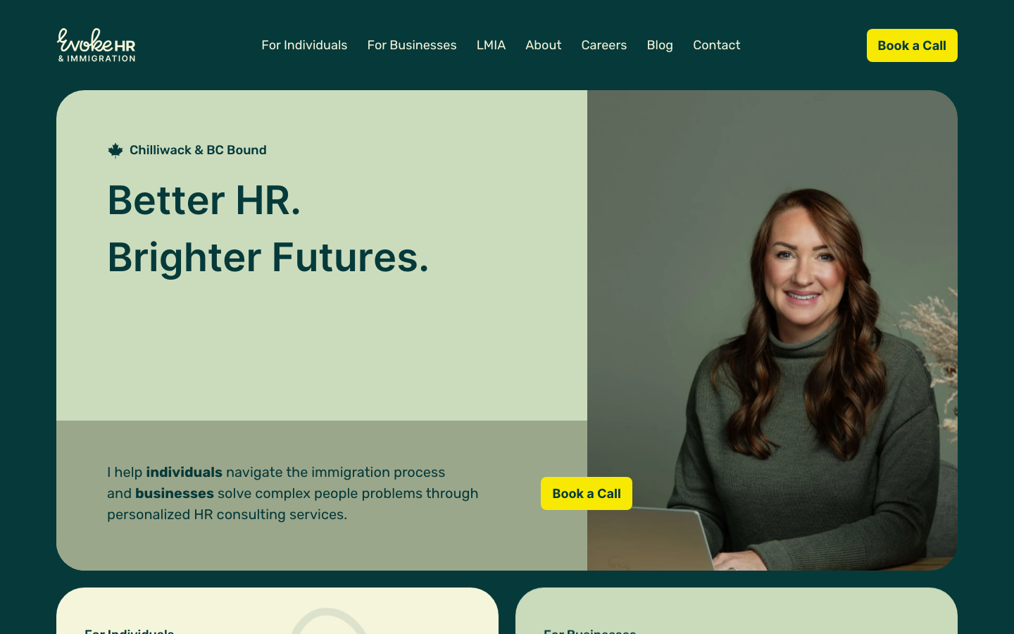 Screenshot of the Evoke HR & Immigration website hero section