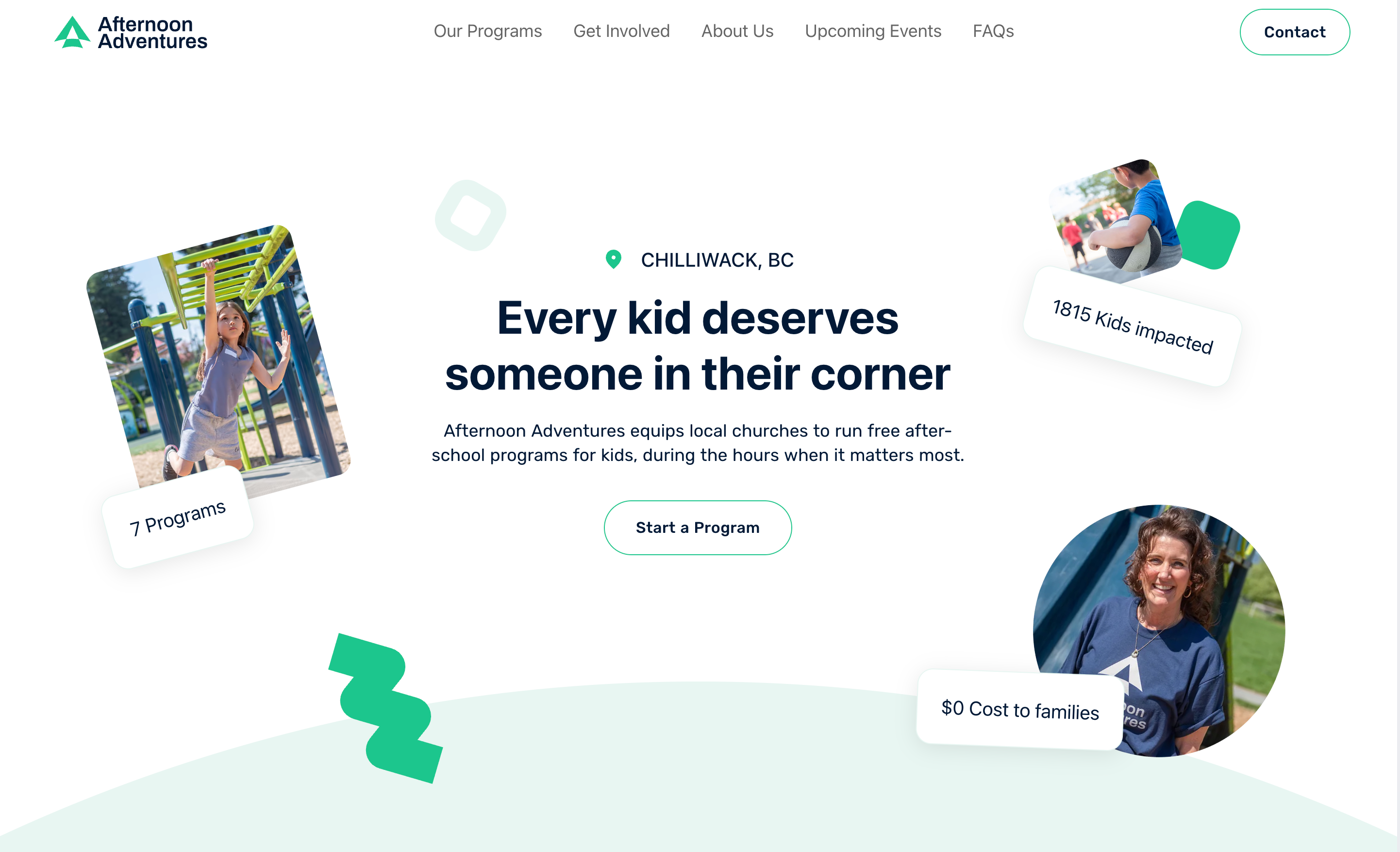 Screenshot of the Afternoon Adventures website homepage