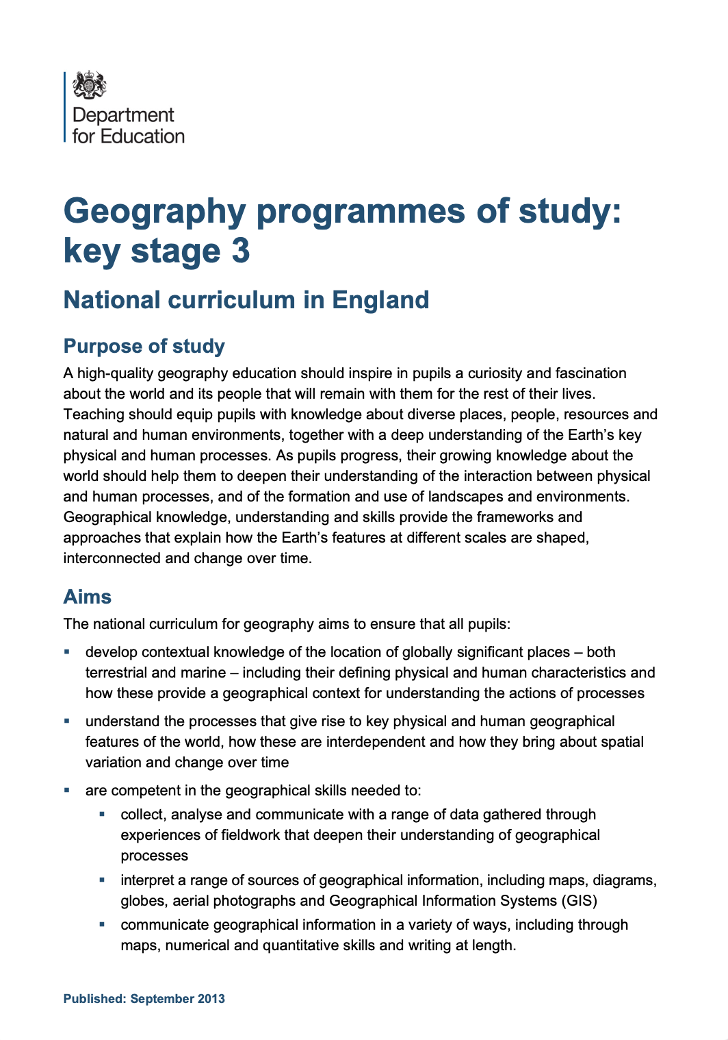 Geography Programmes Of Study - Key Stages 3