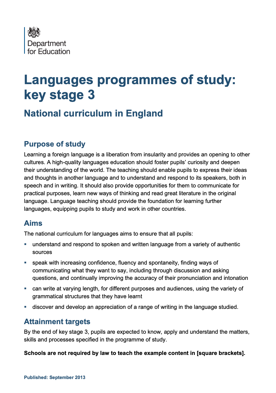 Languages Programmes Of Study - Key Stage 3