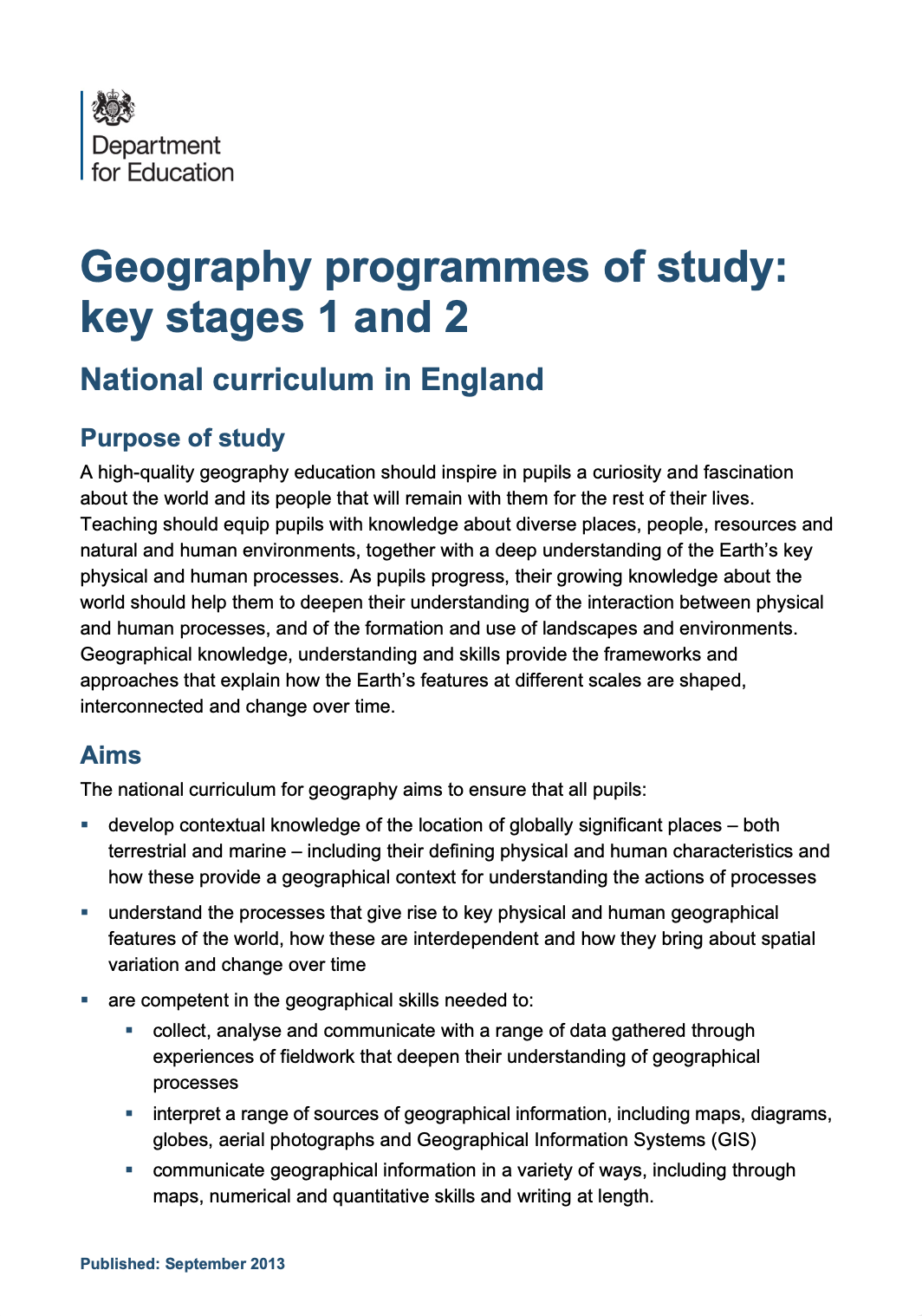 Geography Programmes Of Study Key Stages 1 & 2