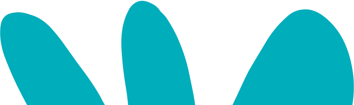 Abstract teal shape resembling a rounded, three-pronged wave