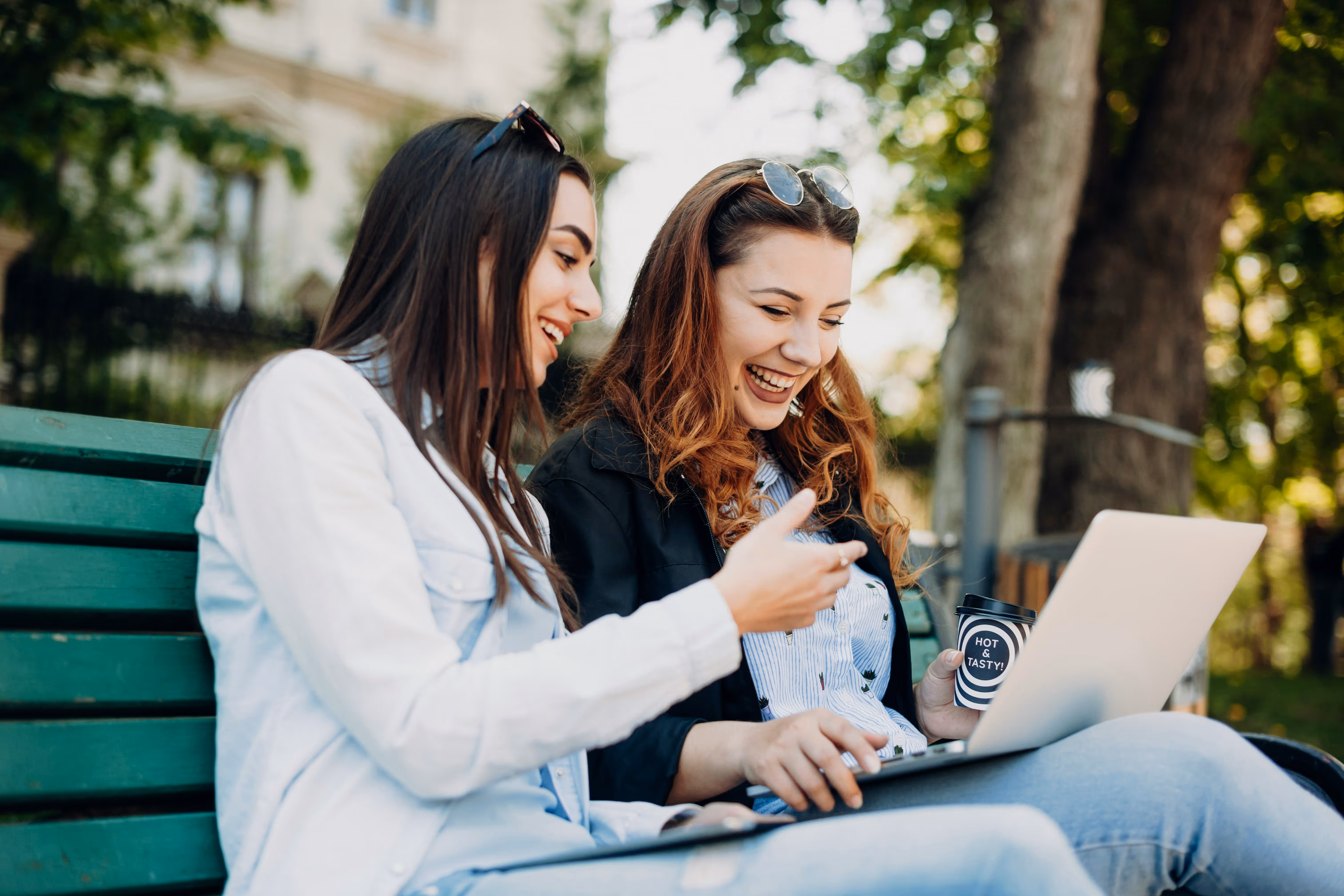 Studying on bench stock image