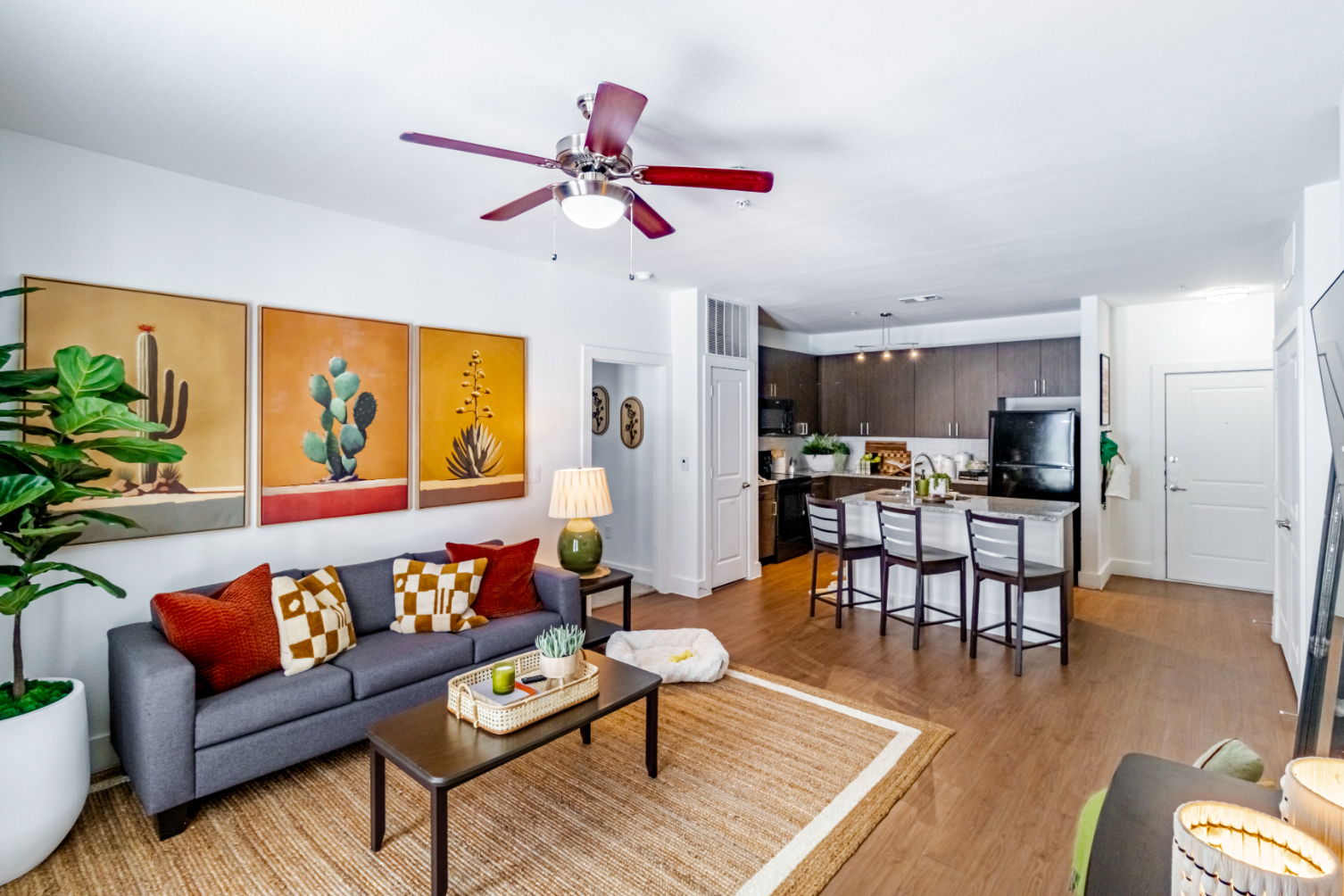 living room with kitchen
