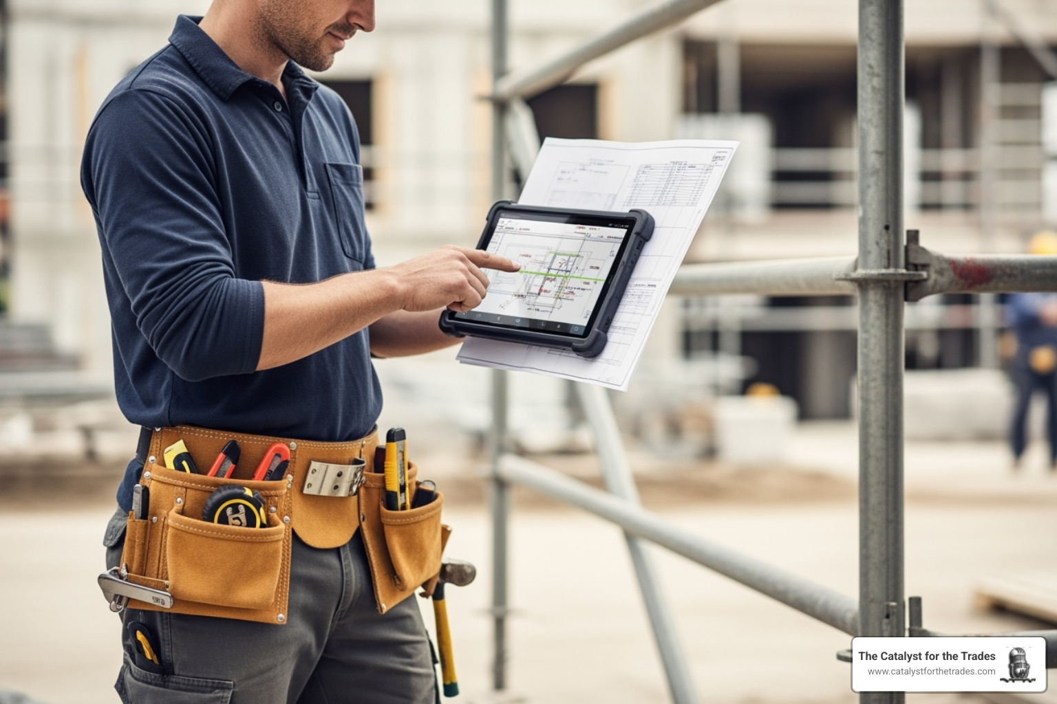 tradesperson using a tablet in the field to illustrate digital change - change management