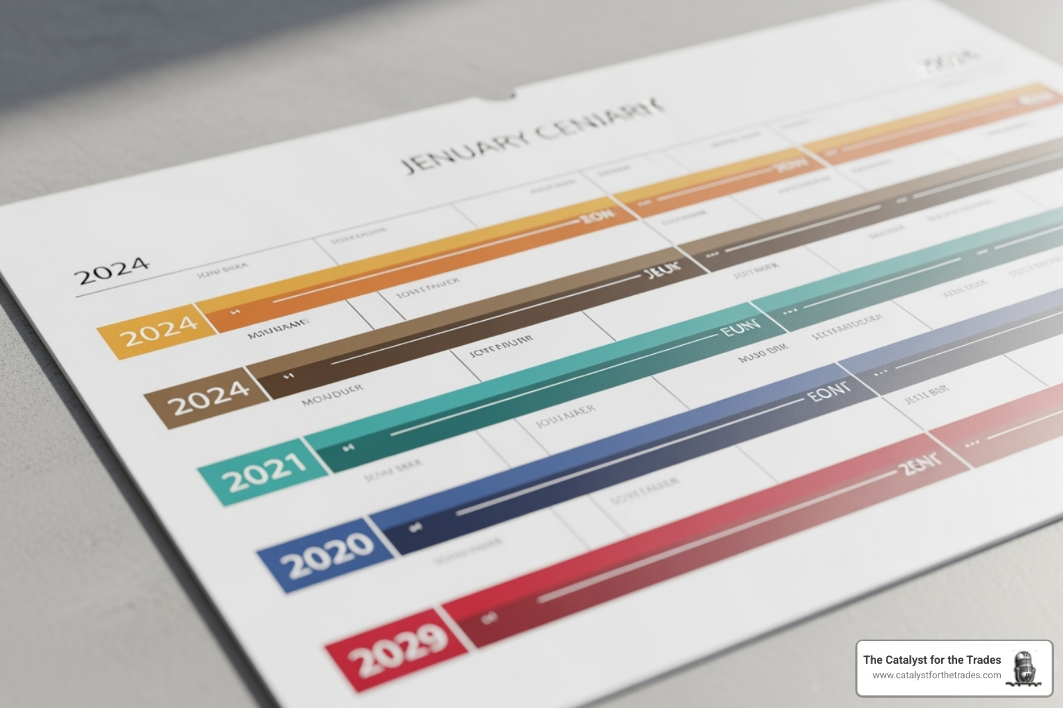 Calendar showing a timeline with 5-7 years marked for transition planning - business transition planning