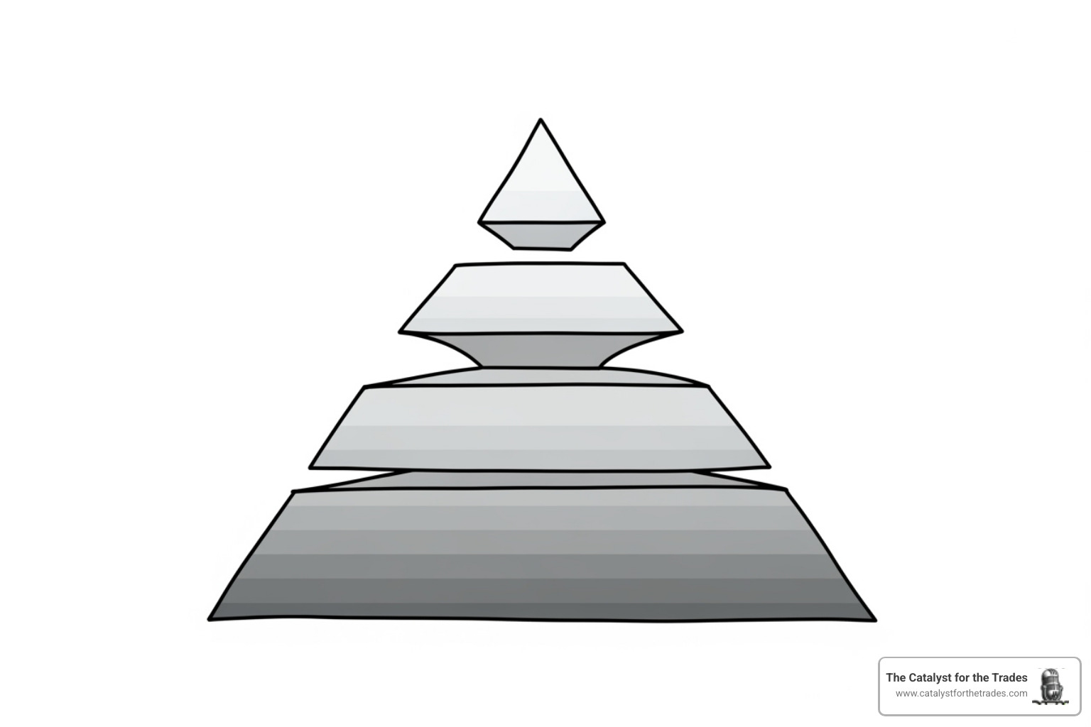 Pyramid diagram showing Vision at the top, Mission below it, Values below Mission, and Goals at the base - strategic planning process