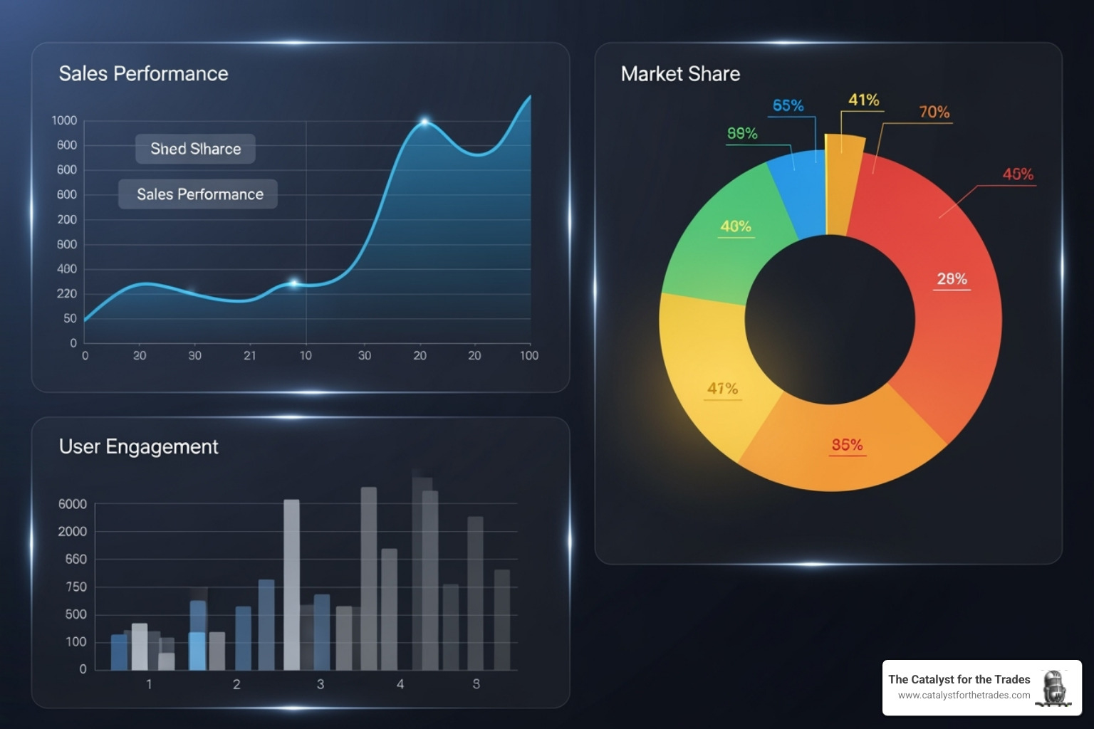 A dashboard showcasing AI visibility metrics, including a graph of citation count over time, a pie chart of brand mention sentiment (positive, neutral, negative), a bar chart comparing brand share of voice across different AI platforms, and a section detailing AI-driven traffic referrals and conversion rates - ai search visibility