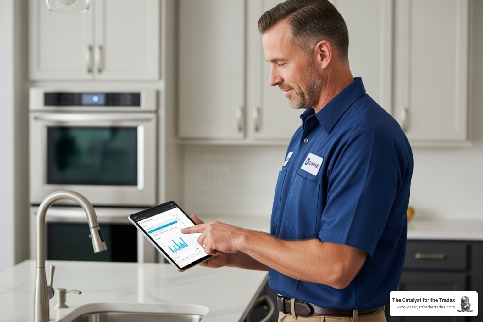 home service technician using a tablet - home service business growth