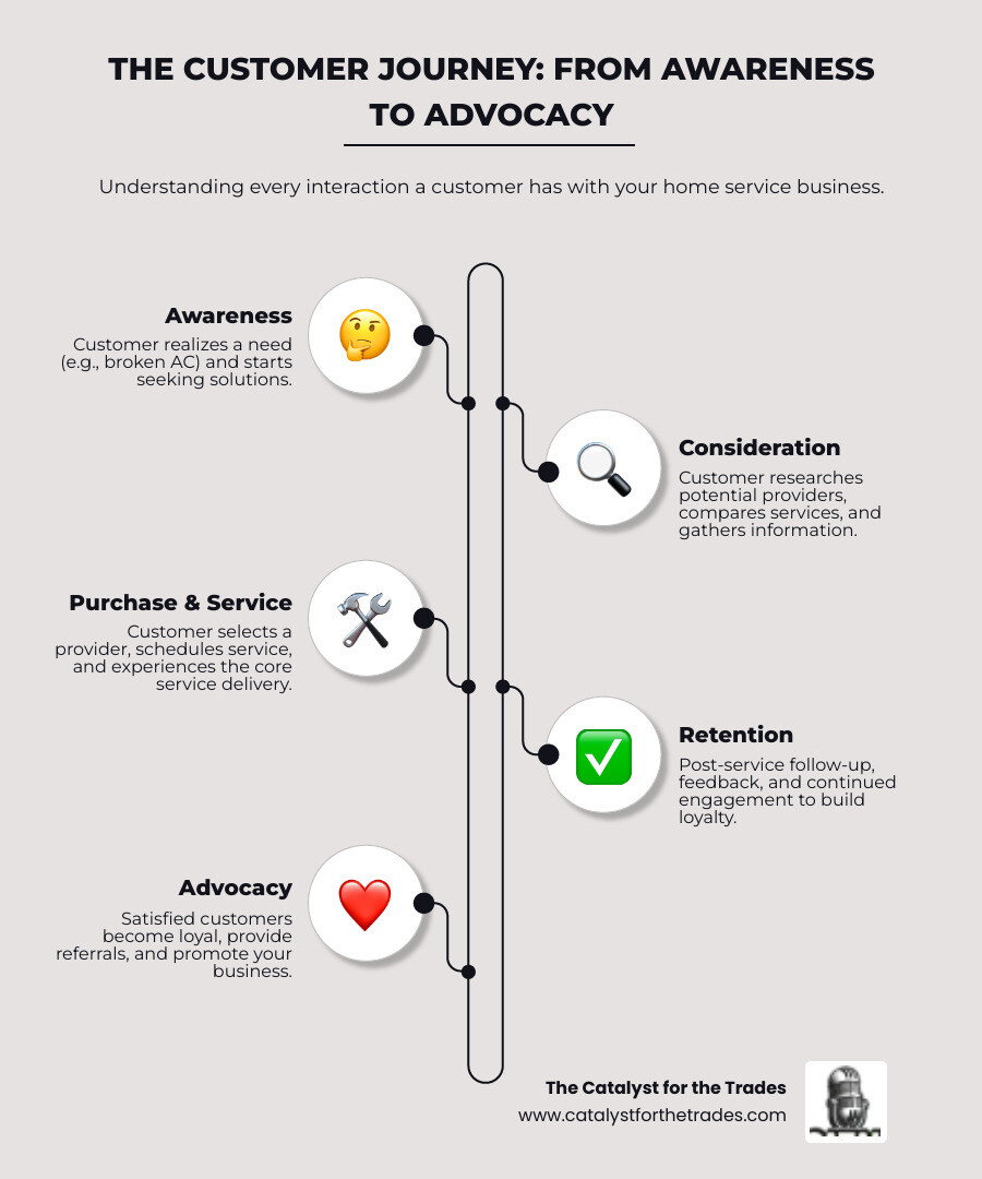 Infographic explaining the key stages of the customer journey from awareness to advocacy - customer experience optimization infographic infographic-line-5-steps-elegant_beige