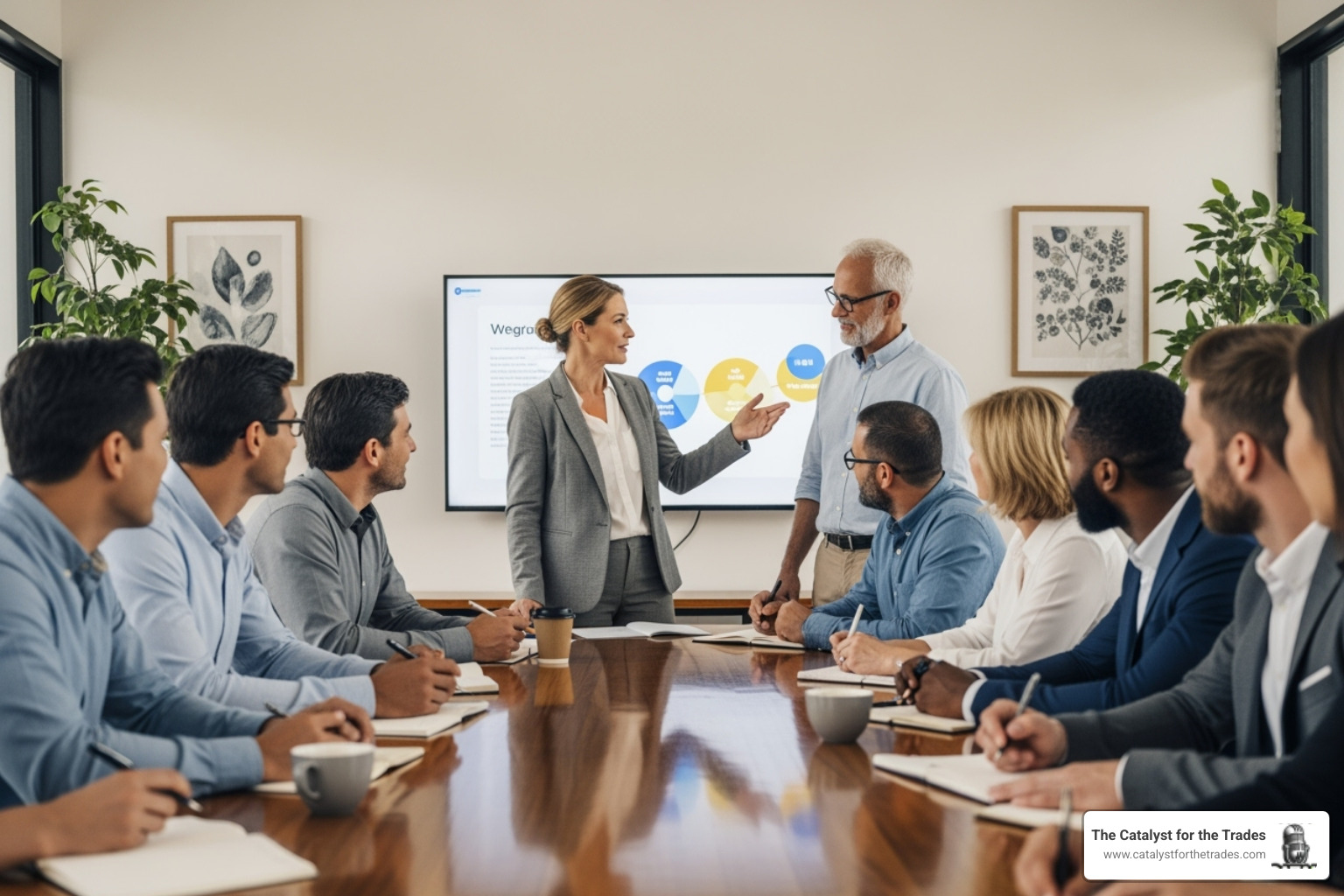 A confident leader presenting to a diverse and engaged team, illustrating positive organizational culture - leadership circles A confident leader presenting to a diverse and engaged team, illustrating positive organizational culture - leadership circles