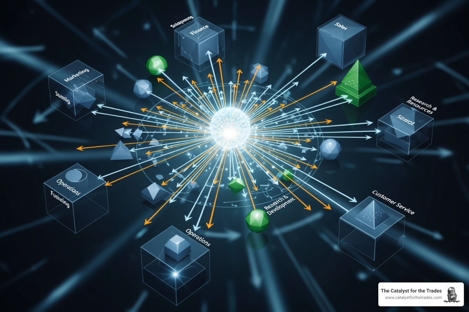 A diagram illustrating business development at the center, with arrows connecting to sales, marketing, product, finance, HR, operations, and IT departments, showing a holistic impact - business development A diagram illustrating business development at the center, with arrows connecting to sales, marketing, product, finance, HR, operations, and IT departments, showing a holistic impact - business development