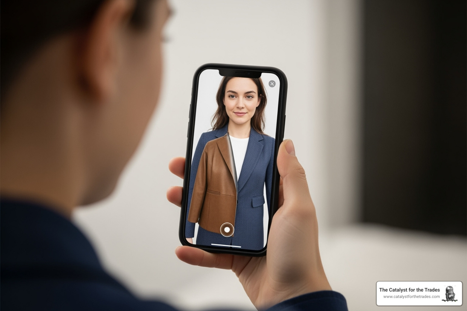 A person using a virtual try-on feature on a mobile app for clothing, showing augmented reality in action - business development A person using a virtual try-on feature on a mobile app for clothing, showing augmented reality in action - business development