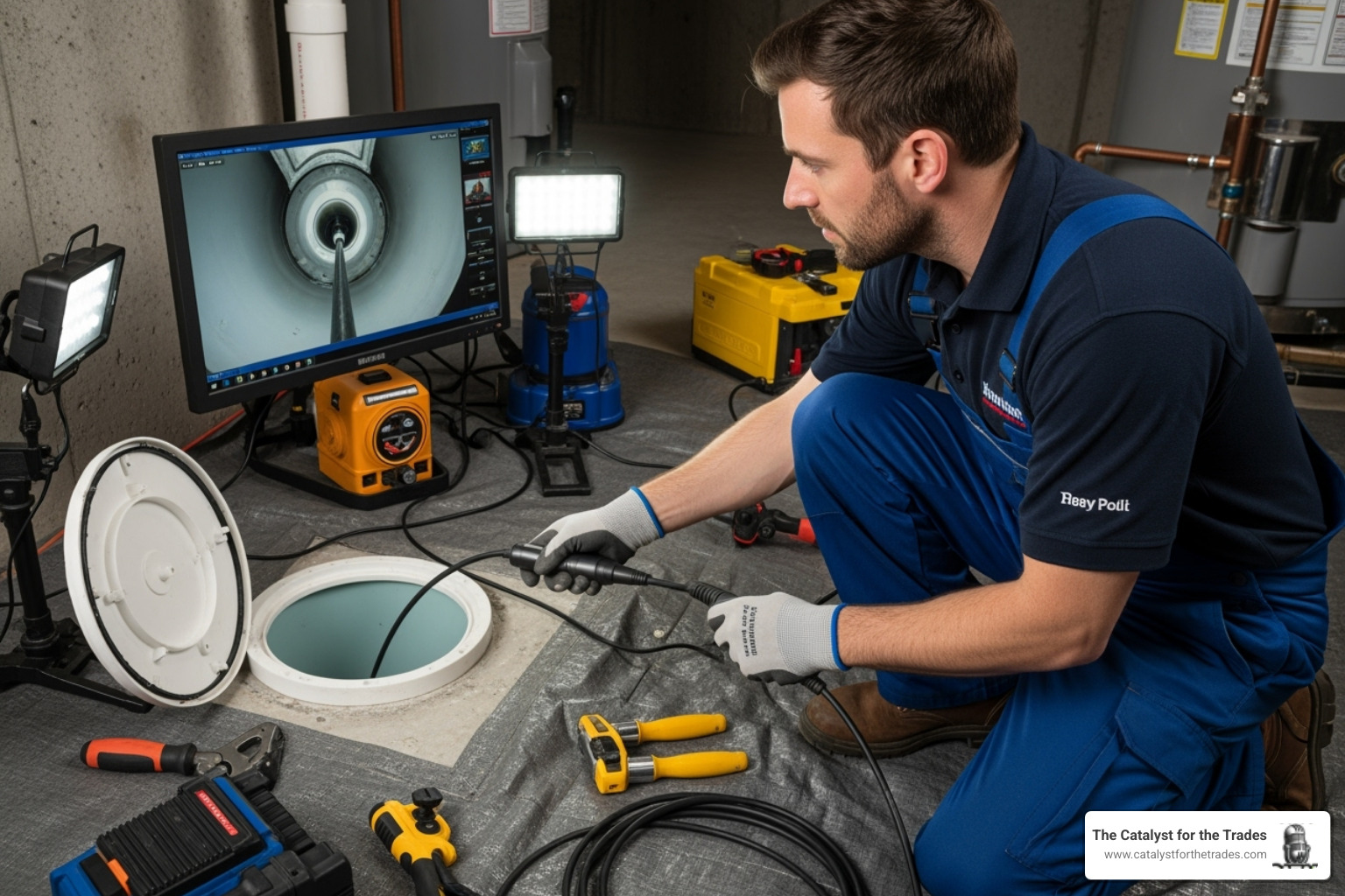 plumber using video inspection camera - home service innovation plumber using video inspection camera - home service innovation