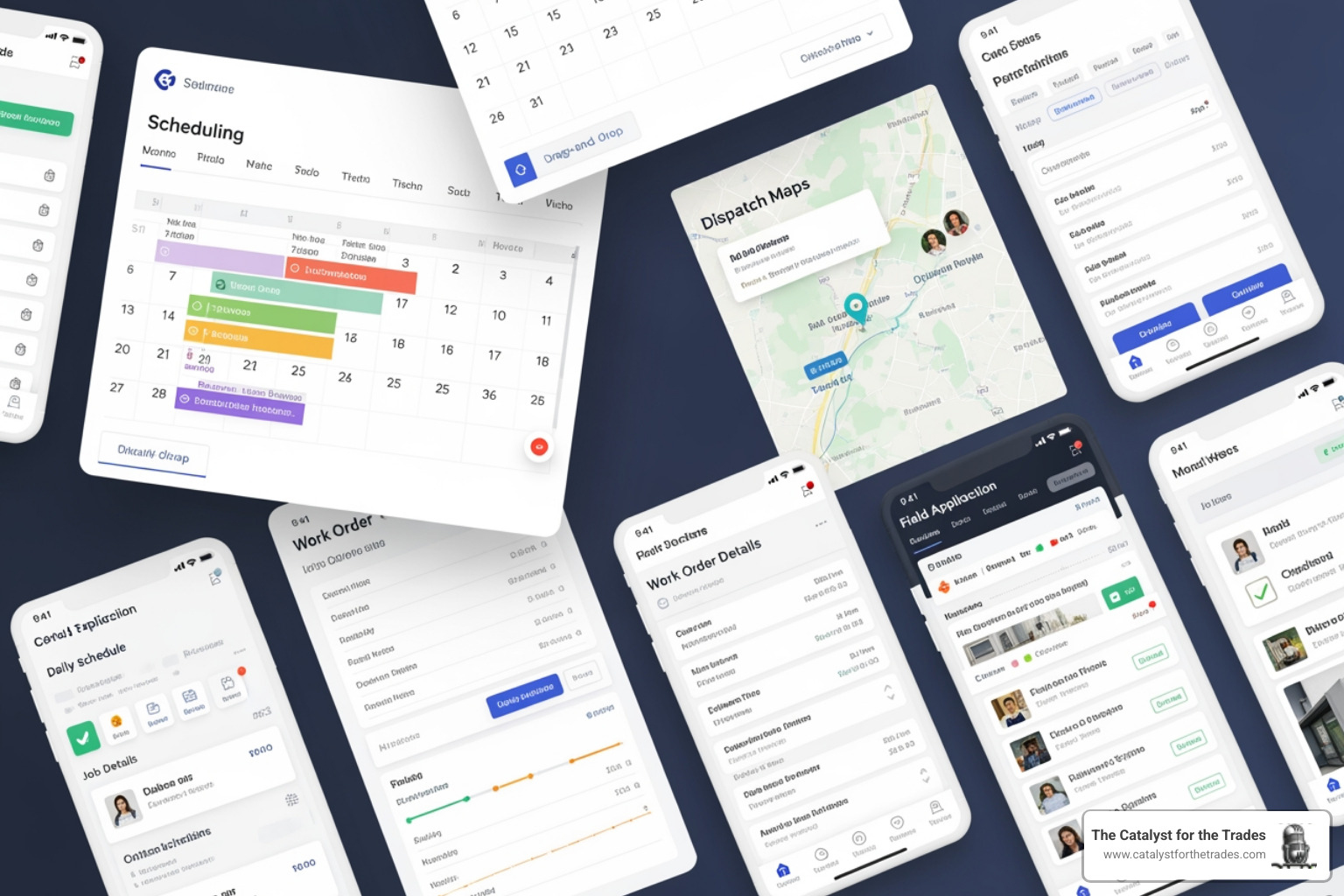 collage of FSM feature screens - field service management software collage of FSM feature screens - field service management software
