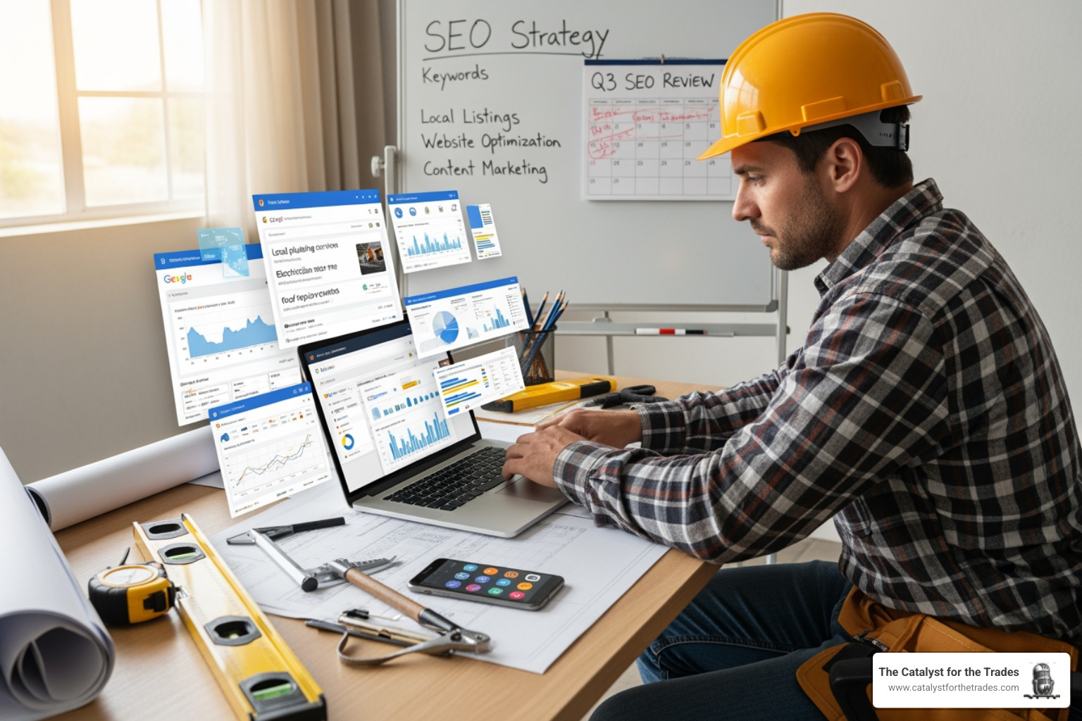 A well-designed contractor website on a desktop and mobile screen - seo for contractors A well-designed contractor website on a desktop and mobile screen - seo for contractors
