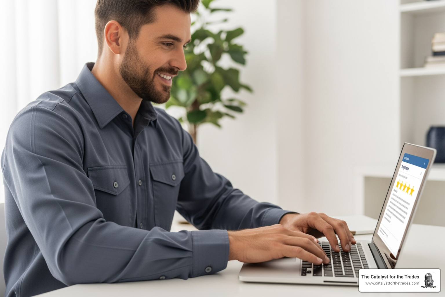 contractor responding professionally to customer review on laptop - online reputation management contractor responding professionally to customer review on laptop - online reputation management