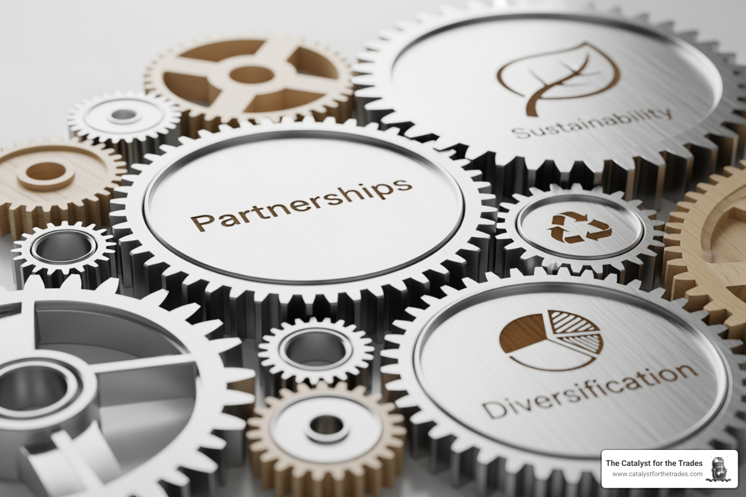 interconnected gears representing partnerships, sustainability, and diversification - future-proofing business interconnected gears representing partnerships, sustainability, and diversification - future-proofing business