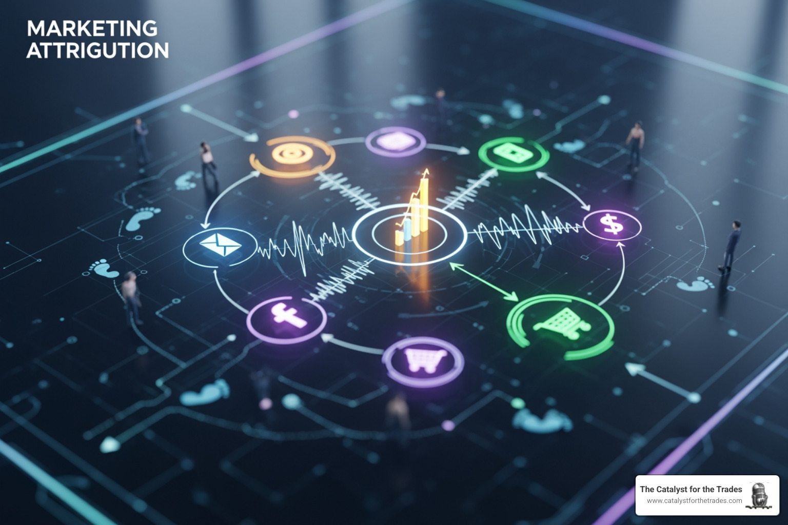 Infographic showing how marketing attribution assigns credit across multiple touchpoints in a customer journey—from first awareness through a Google search or Facebook ad, to consideration via website visit or review check, and finally conversion through a phone call or form submission, with percentages showing how credit is distributed across channels - marketing attribution Infographic showing how marketing attribution assigns credit across multiple touchpoints in a customer journey—from first awareness through a Google search or Facebook ad, to consideration via website visit or review check, and finally conversion through a phone call or form submission, with percentages showing how credit is distributed across channels - marketing attribution