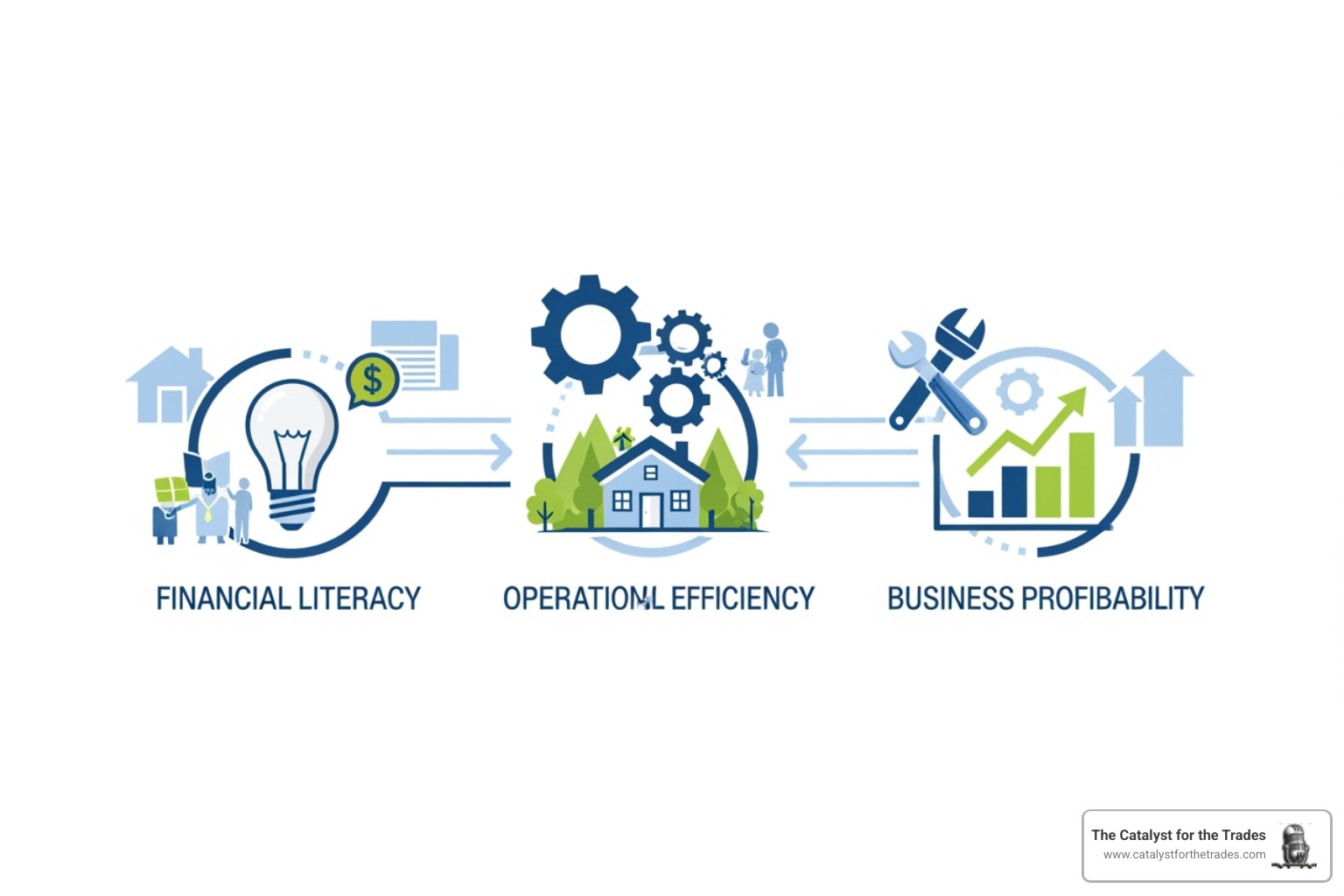 infographic showing the relationship between financial literacy, operational efficiency, and business profitability in home services companies - financial management and profitability keywords infographic showing the relationship between financial literacy, operational efficiency, and business profitability in home services companies - financial management and profitability keywords