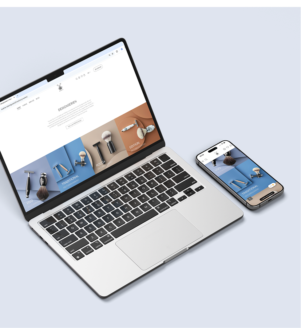 Designserien werden auf Macbook und Iphone gezeigt.