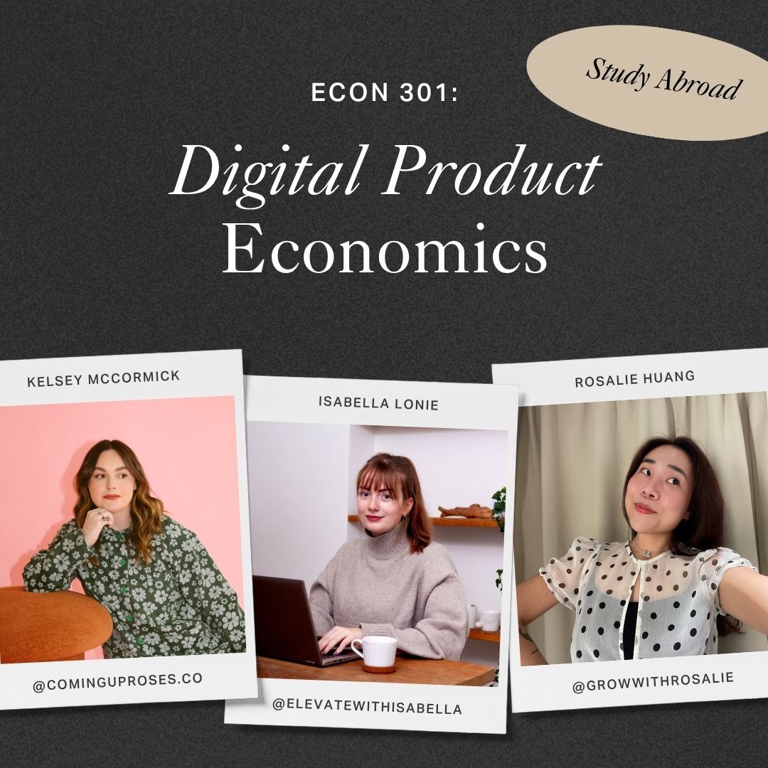 Graphic with images of 3 women and the title: ECON 301: Digital Product Economics