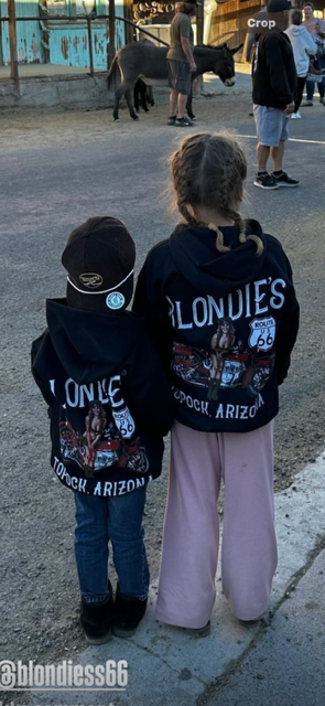 Kids wearing blondie's hoodie