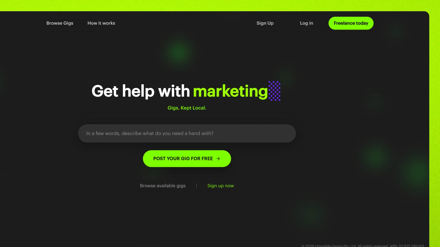 Homepage of the platform Screenshot of the Unjumble platform homepage showing the main dashboard and navigation.