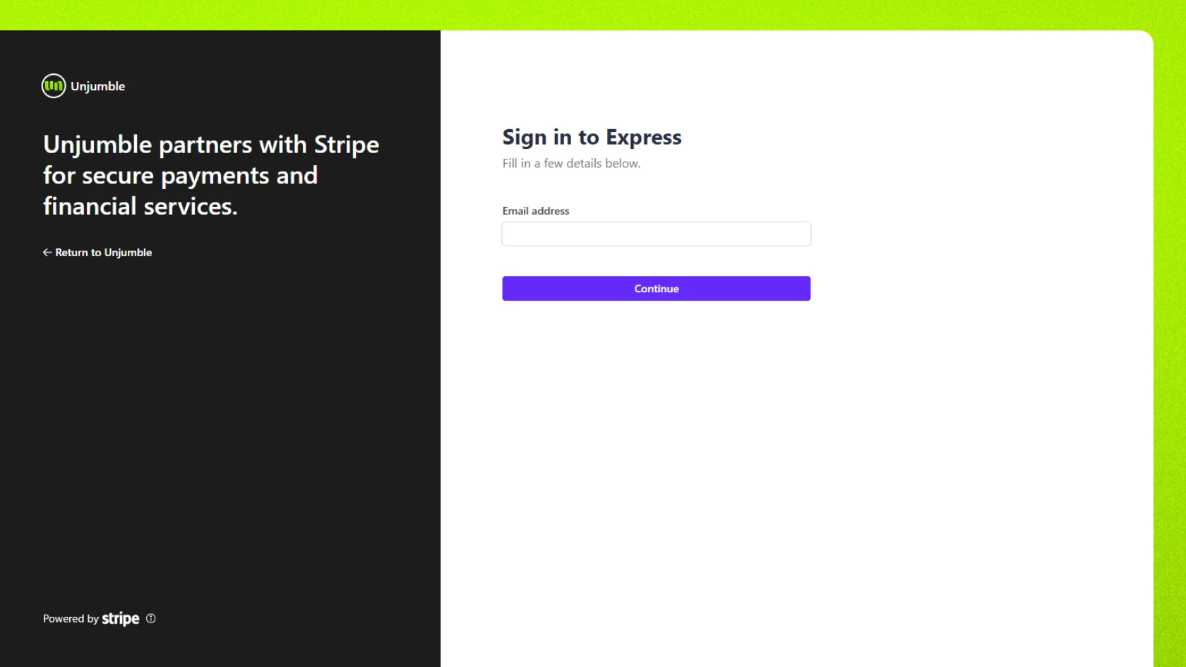 Secure milestone payments with Stripe Screenshot of the Unjumble milestone payment screen, secured by Stripe.